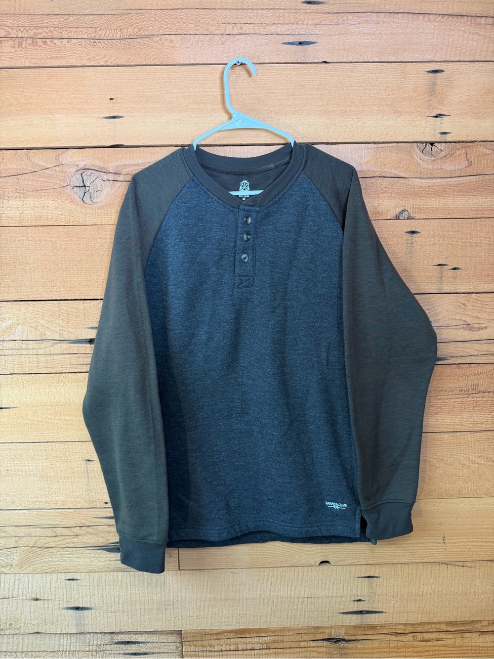Men's Two-Tone Henley Long-Sleeve Shirt - Dark Gray and Brown